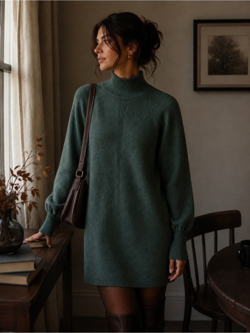 RW&CO. Forest Green Mock Neck Sweater Dress